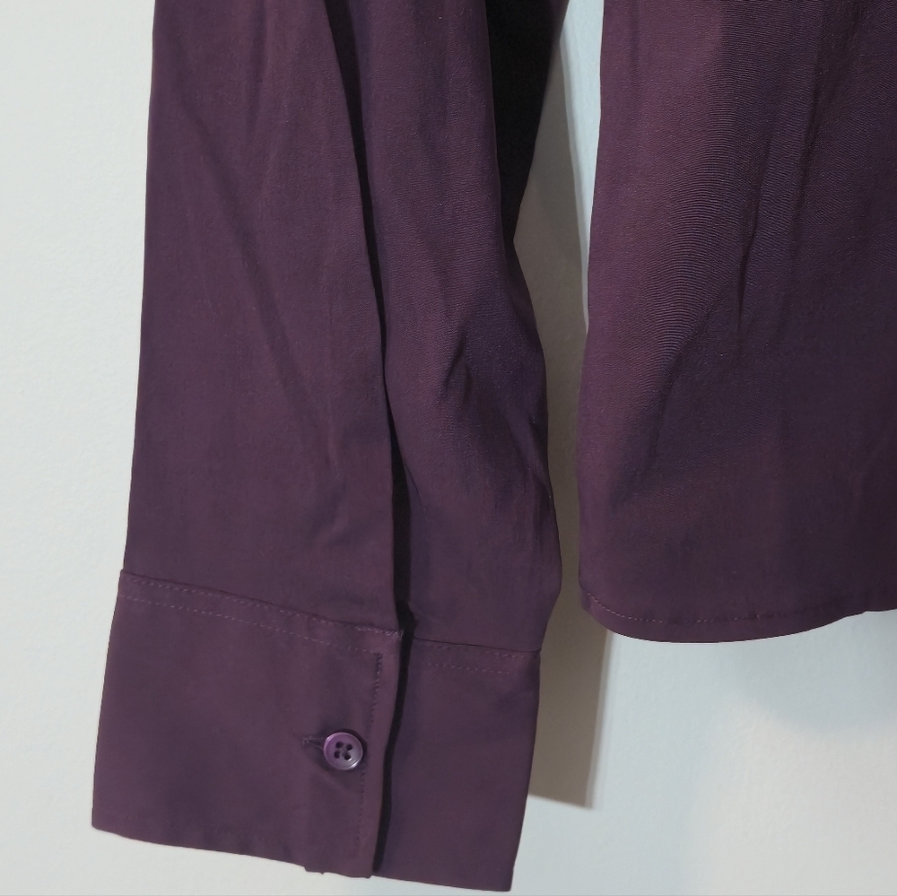 Reitmans XL Pleated Blouse Deep Plum Button-Up Stretch Y2K Retro Office Minimal - Picture 11 of 13